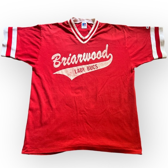 1990’s Red & White Women’s Softball Jersey, Briarwood Lady Bucs, Large - Picture 1 of 8